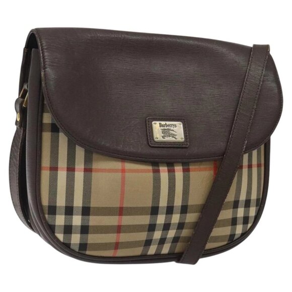 Burberrys Nova Check Shoulder Bag Canvas Leather Gold Beige Auth BA1894 - Picture 1 of 16
